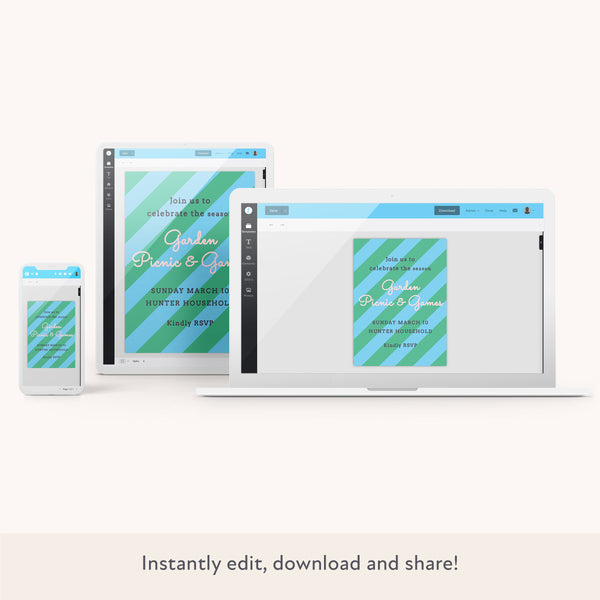 Green/Blue Fun Stripe Download & Print Invitation