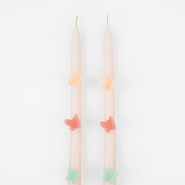 Our tall candles, in pink with coloured wax butterflies, are perfect as princess party candles or fairy party candles. Image3