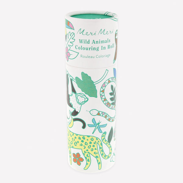 Our special colouring set, includes a roll of wild animals to colour in and 5 wax crayons, all beautifully presented in a printed card tube. For 3+. Image1
