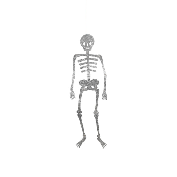 Our pack of six Halloween skeleton decorations, with moveable joints and chunky silver glitter, are perfect to add fun and sparkle to your party. Image2