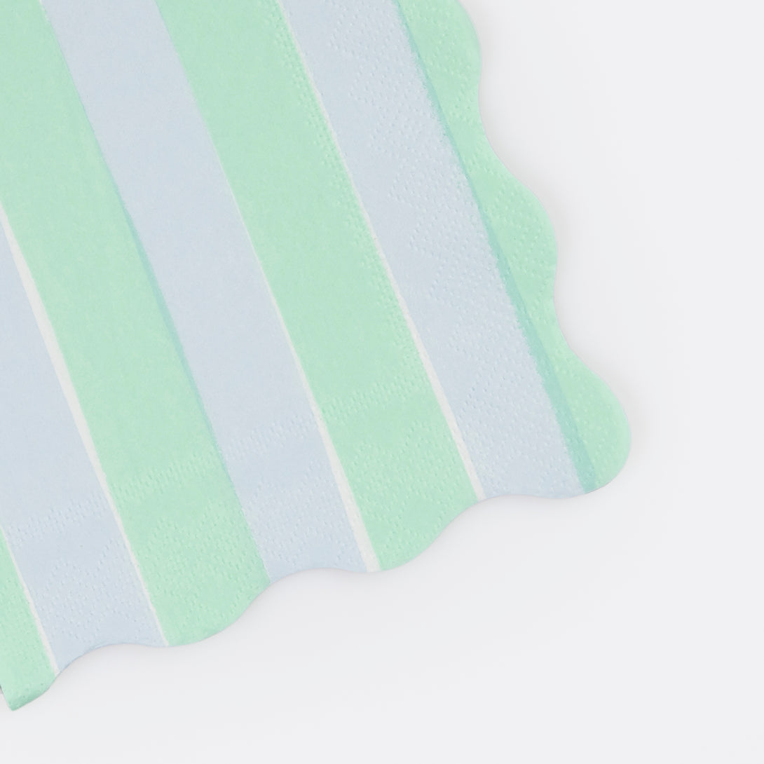 Our striped small napkins in pastel colours are perfect as cocktail napkins and paper napkins for picnics or garden parties.