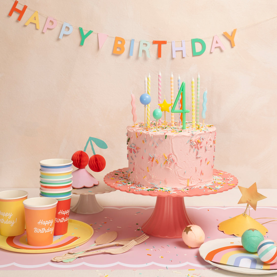 Our birthday candles are great as birthday cake decorations, featuring balloon shapes and bright colours.