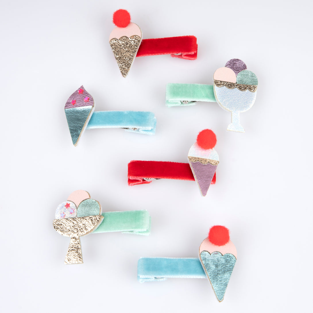 Our fun hair clips, with colourful ice cream designs, are great for pool party hair or for any summer party.