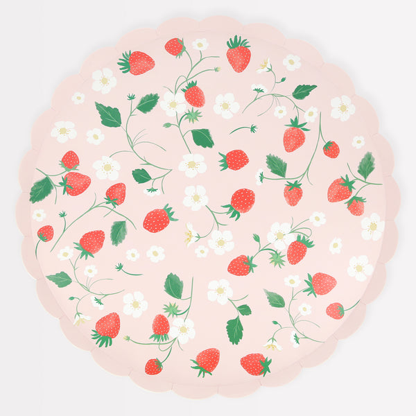 Our strawberry party set includes summery party supplies with strawberry designs, including plates, cups, napkins and a garland.  Image5