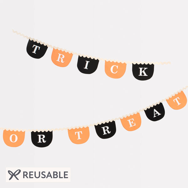 Our black and orange Halloween garland is made from fabric, so is the perfect reusable Halloween decoration. Image1