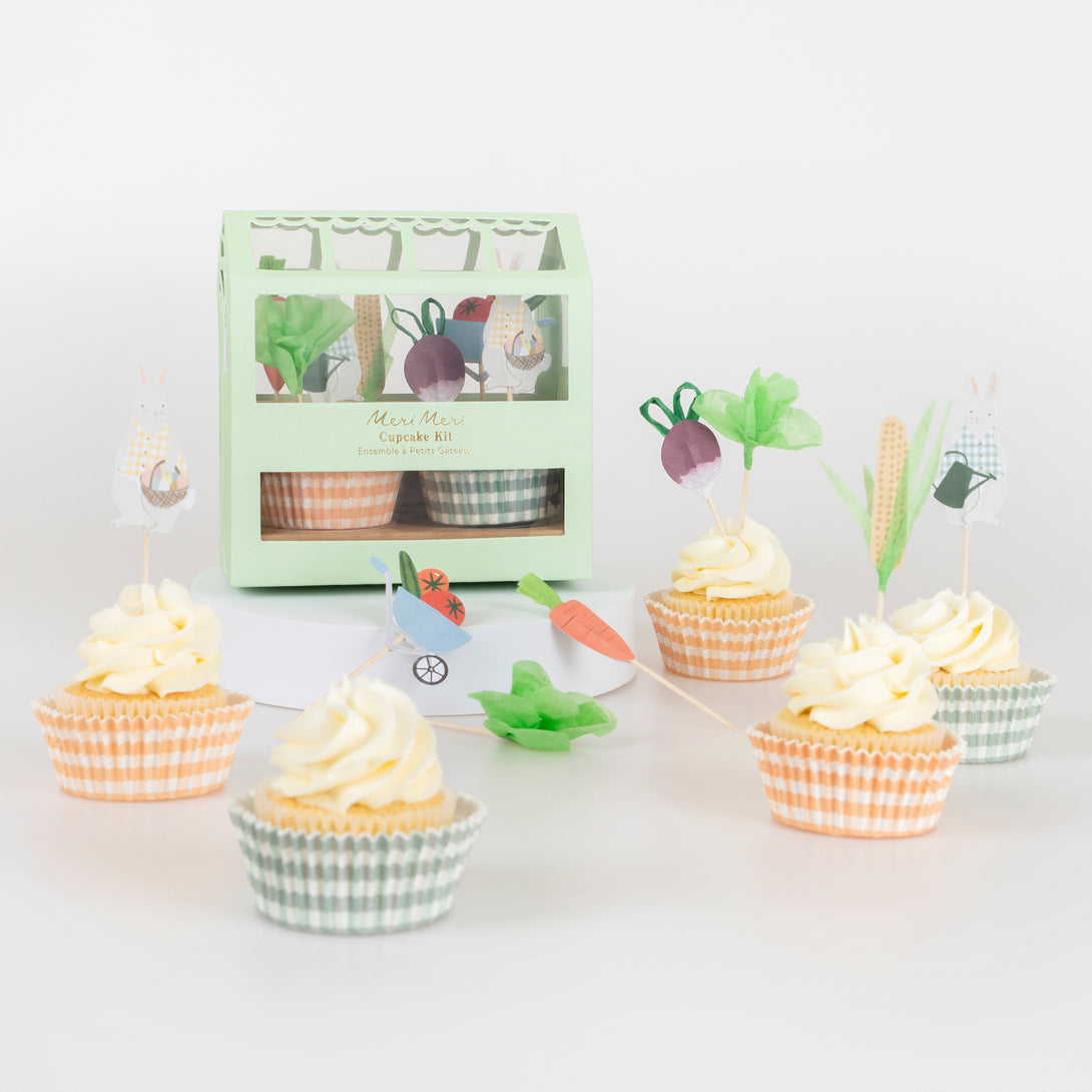 Our Easter cupcake kit,  packaged in a box that looks like a greenhouse, make a fabulous Easter gift for kids who love to bake.