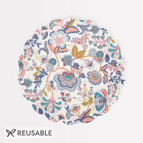 This melamine plate, in a small size, has a sophisticated Liberty print design and is reusable for party after party. Image1