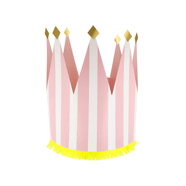 Our paper crowns, made with vibrant stripes, tissue paper fringing and shiny gold foil details, are the perfect birthday party hats. Image6