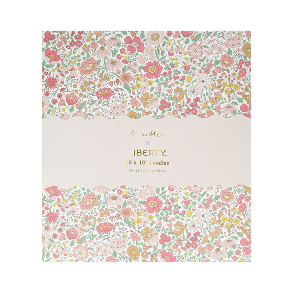 Our candle gift box includes 10 table candles in 5 soft colours, all beautifully presented in a Liberty print floral box. Image4