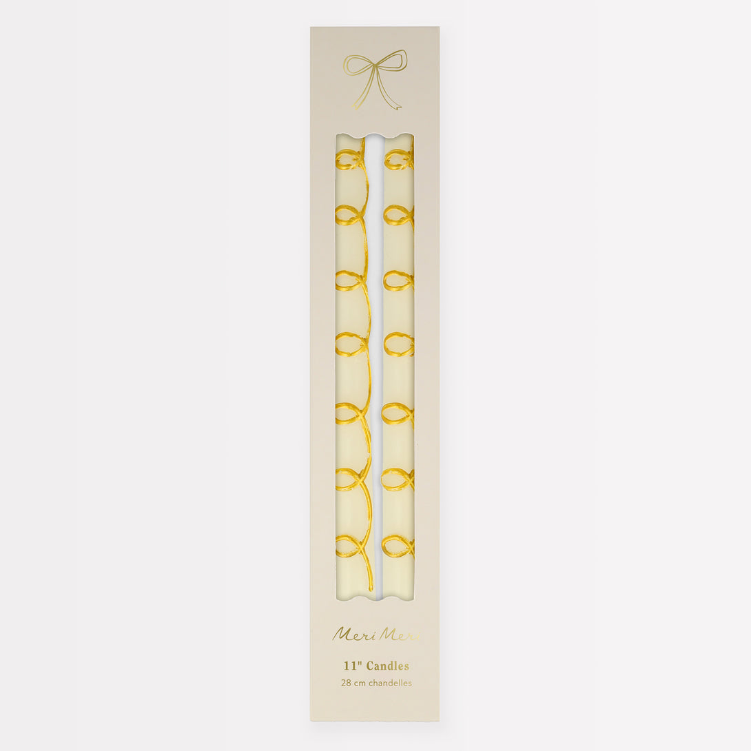 Our taper candles, with a gold swirl design, are perfect as Christmas decorative candles.