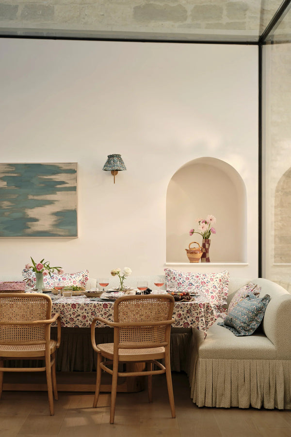 Eva Belle Ruffle Cushion made with Liberty Fabric