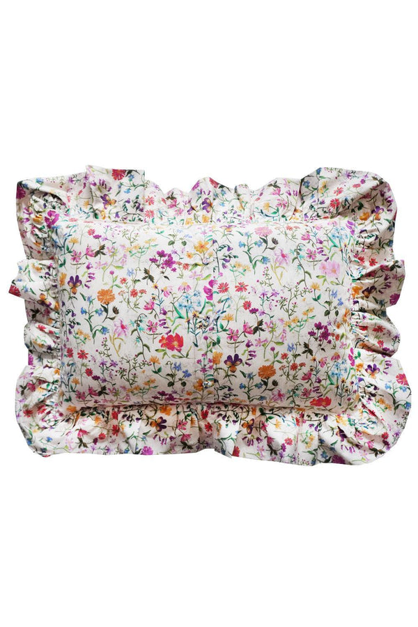 Linen Garden Oblong Ruffle Cushion made with Liberty Fabric