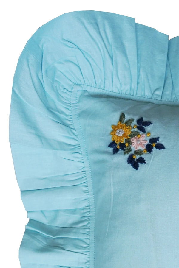 Sea Spray Embroidered Ruffle Oblong Cushion made with Liberty Fabric