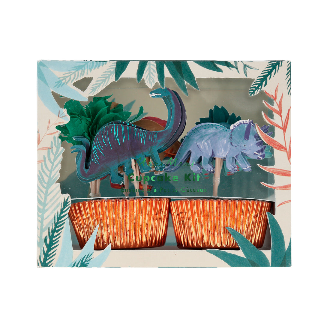 Make dinosaur cupcakes for your dinosaur party with our special dinosaur cake toppers and shiny copper foil cupcake cases.