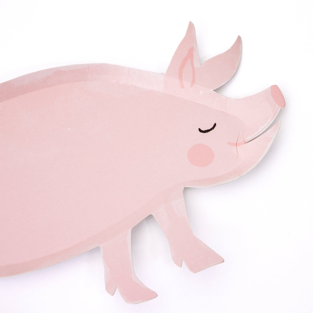 Our pink pig paper plates are perfect for a farm birthday party.