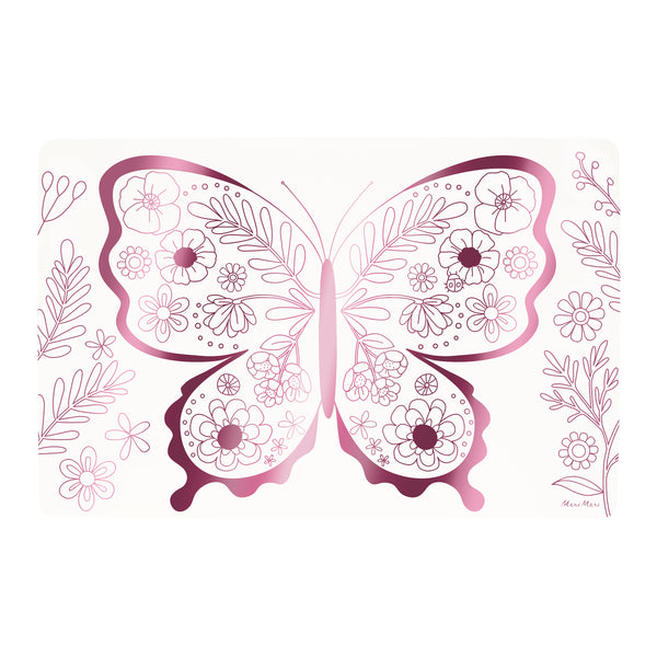 Our colouring placemats with pink foil butterfly and flower illustrations are perfect for a princess party or butterfly party. Image4
