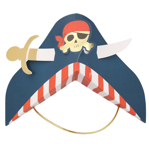 Our pirate hats, with skulls and crossbones and swords, are really special party hats for a pirate party. Image8