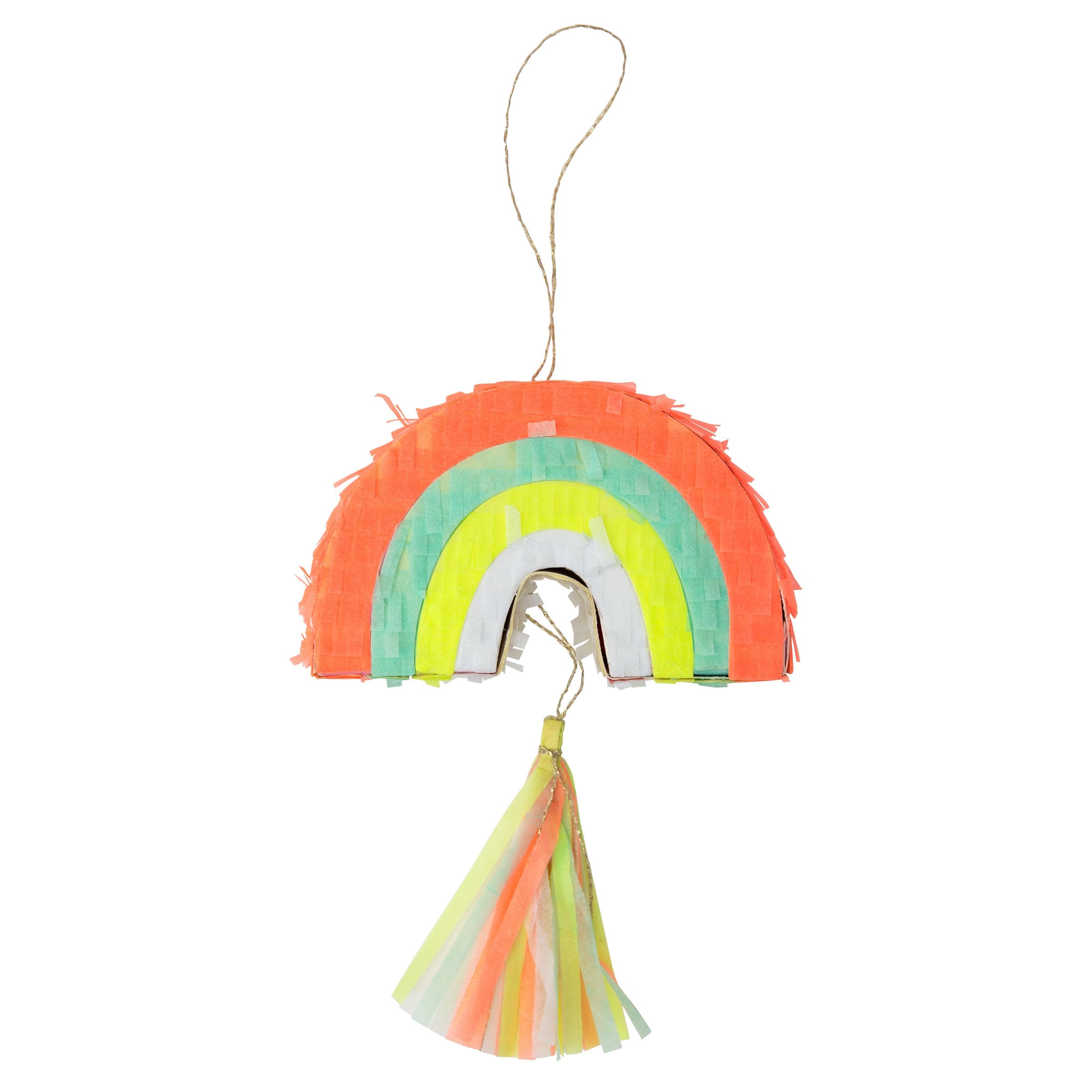 These mini pinatas, in the shape of a rainbow with a neon tassel, are filled with colourful confetti and temporary tattoos.