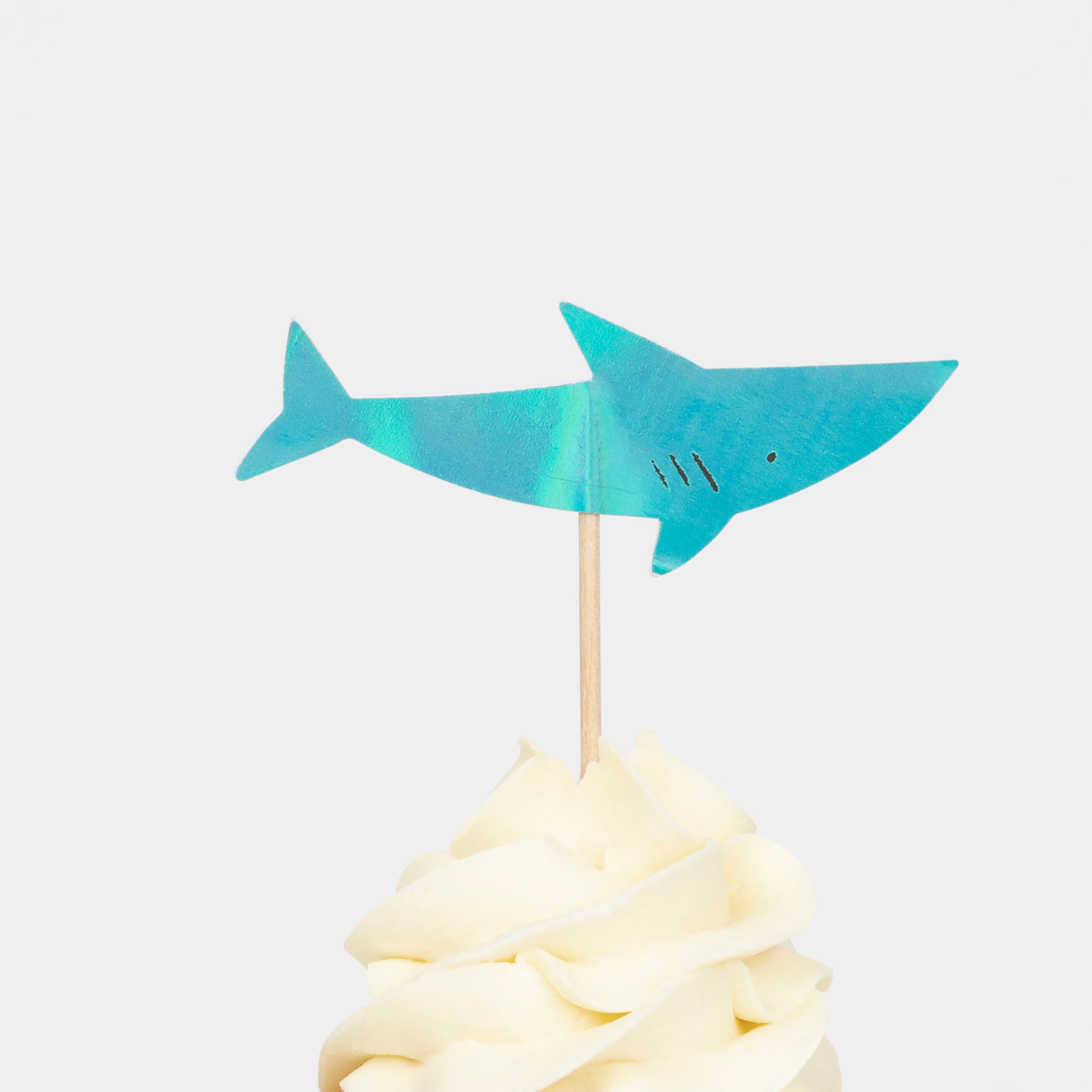 Our cupcake kit features toppers to create shark cupcakes and other sea creatures.