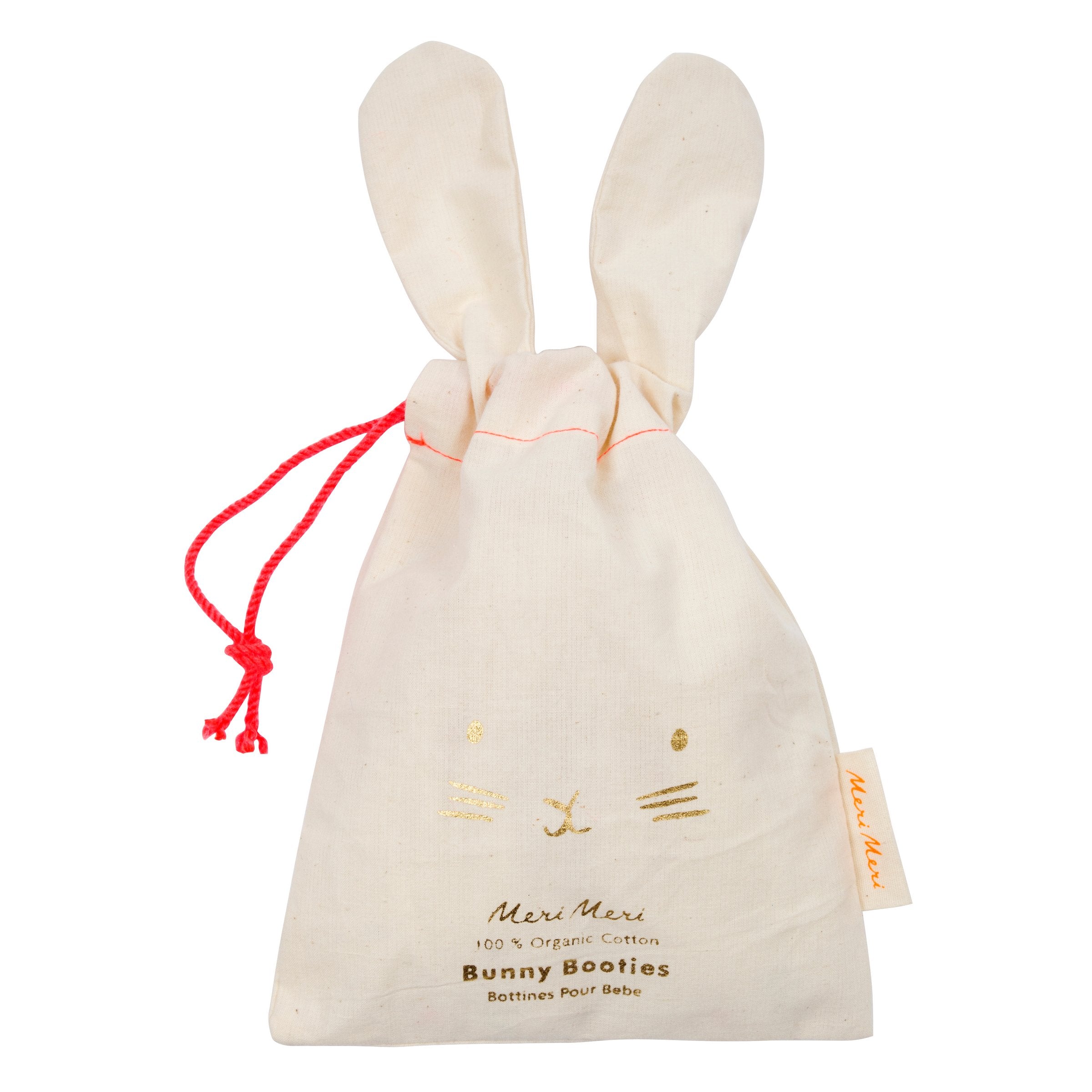 These adorable bunny booties are crafted from knitted organic cotton, with a peach lining, stitched features and floppy ears.