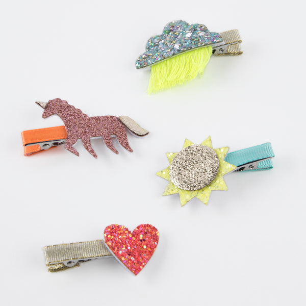 Our hair clips for kids are made with glitter fabric and leatherette for party hair styles. Image4