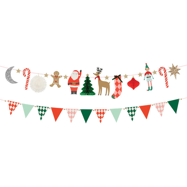 Our party garland, featuring Christmas characters, jingle bells and colourful flags, is the perfect glitter garland. Image3