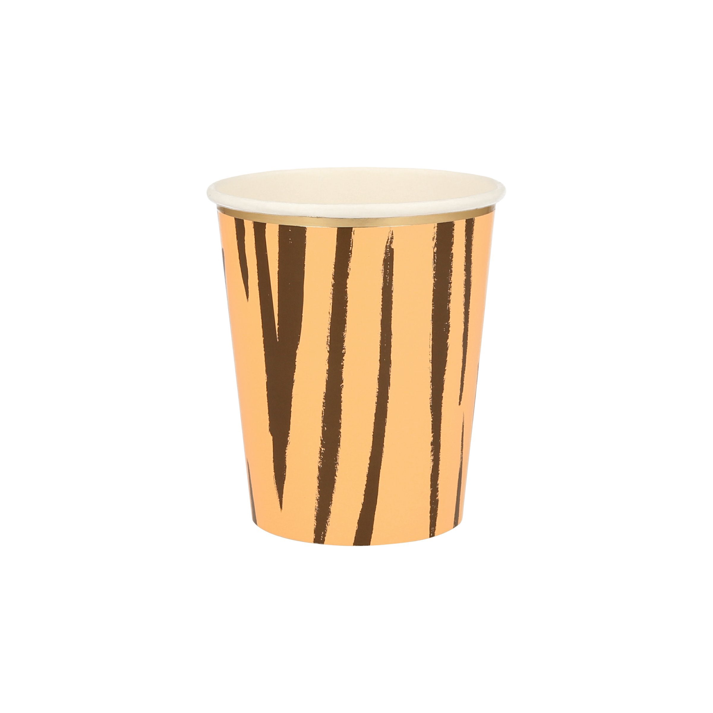 These paper cups feature animal print designs for a safari theme party.