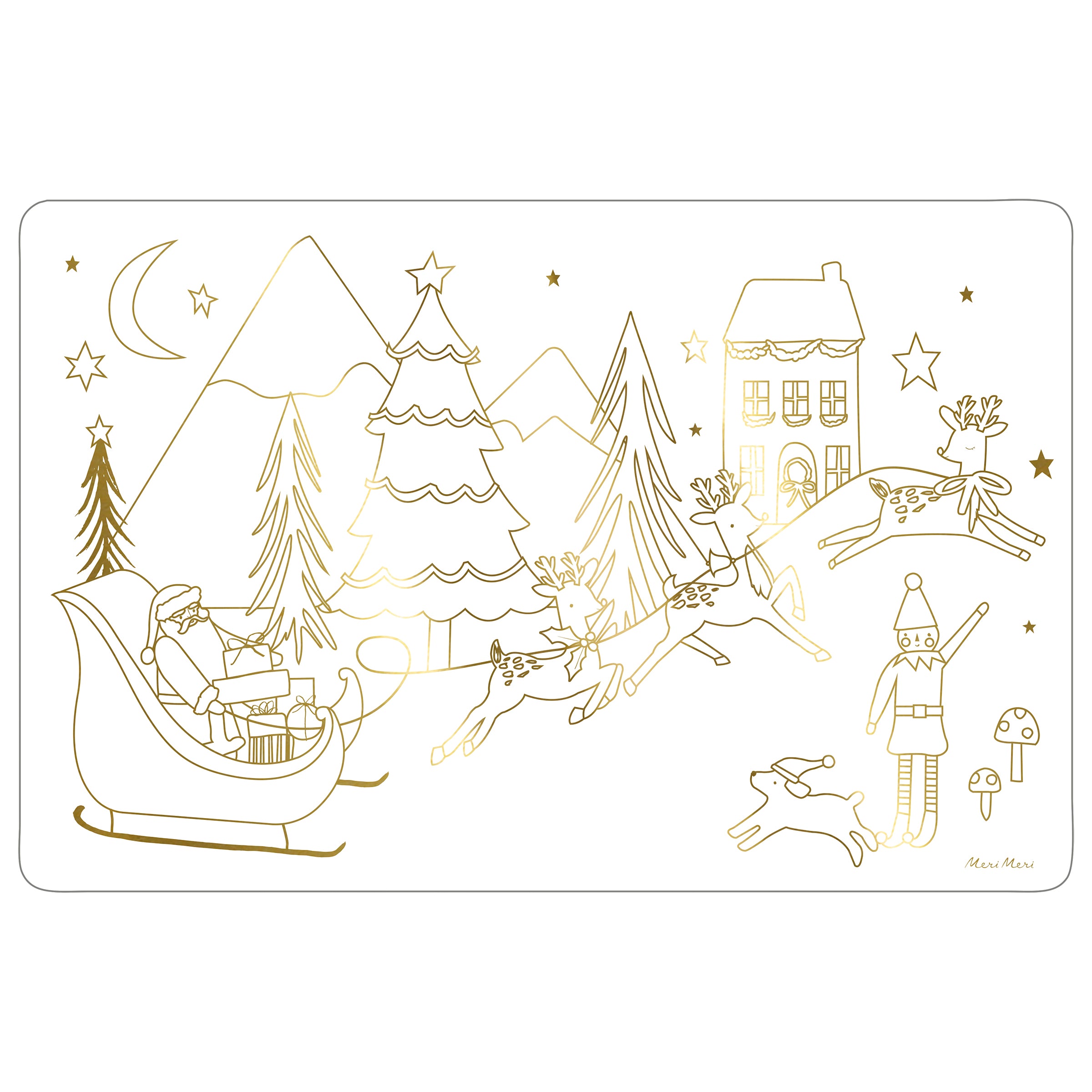Our Christmas placemats are also colouring sheets for kids, with fabulous goil foil illustrations.