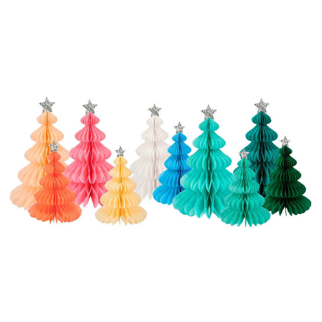 These beautiful honeycomb decorations are made from tissue paper with shining silver stars on top.