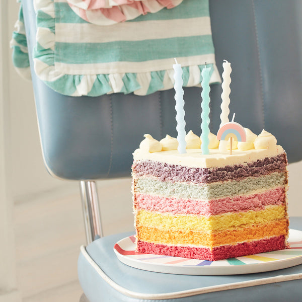 Our rainbow candles are perfect for a rainbow birthday party or baby shower cake decorations. Image2