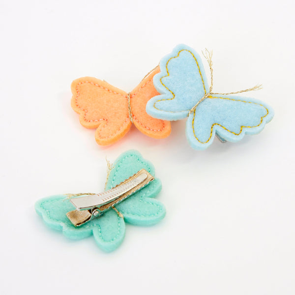 Our butterfly hair accessories are beautifully crafted from colourful felt with sweet metallic gold antennae. Image4