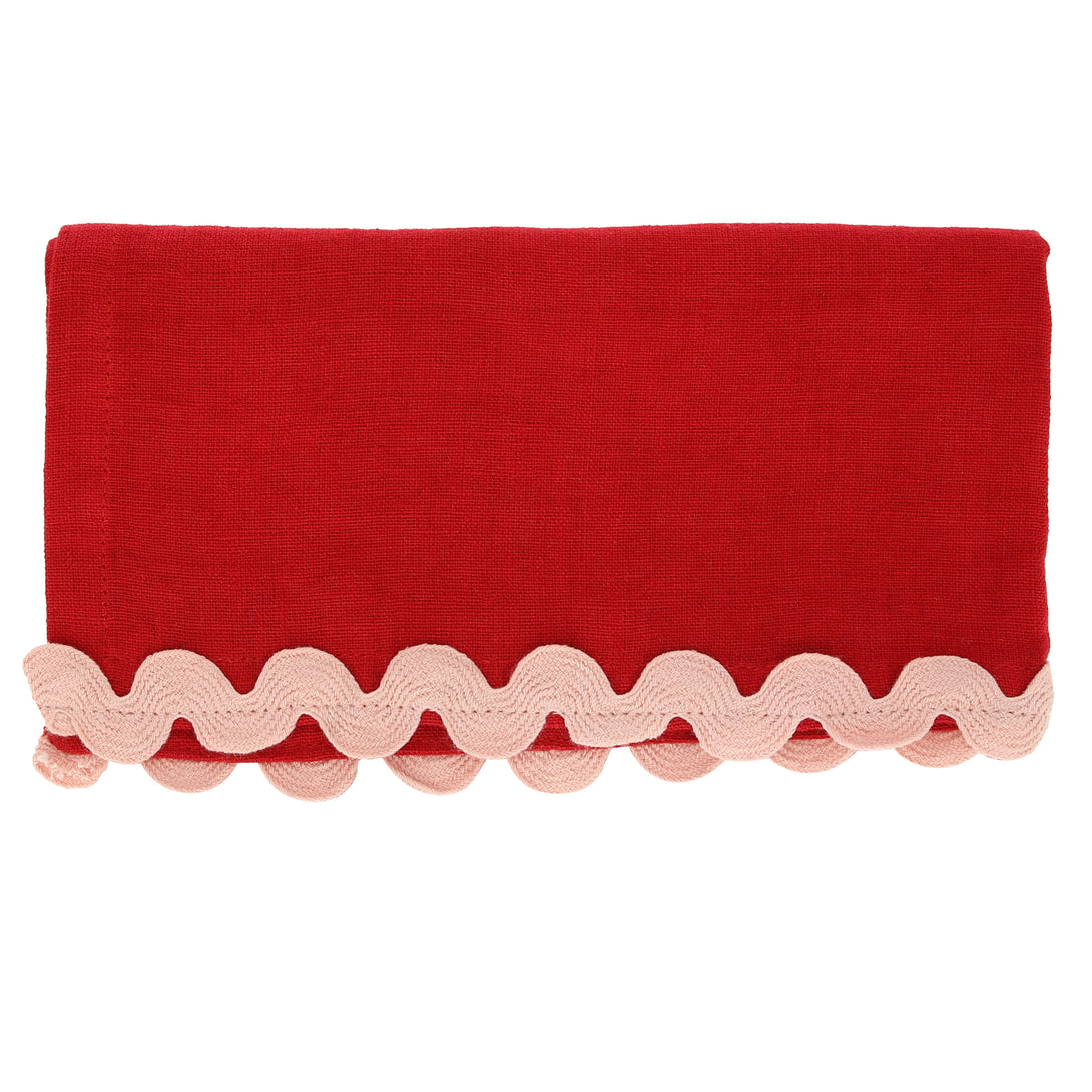 Our green, pink and red fabric napkins, with ric rac details, are perfect for Christmas tableware.