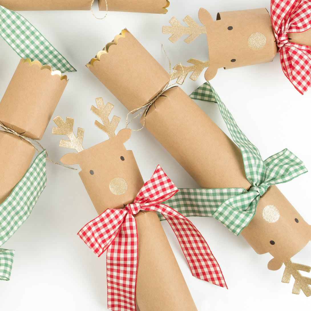 If you're looking for traditional Christmas dining table decor then our Reindeer crackers with gingham ribbons are a great choice.