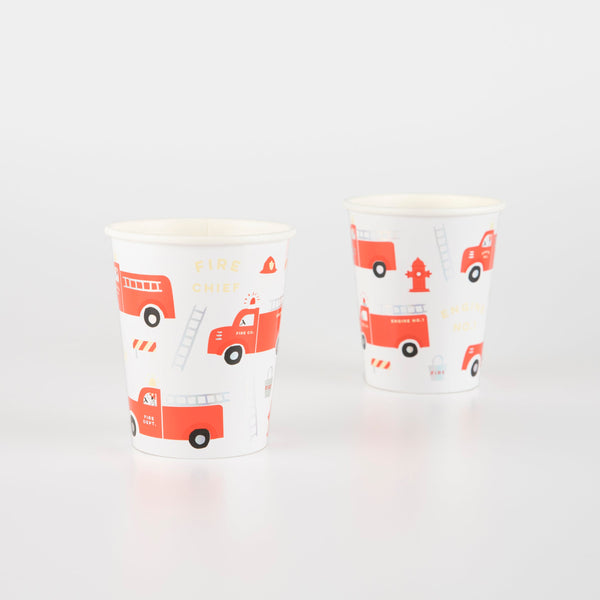 Our paper cups, with fire truck designs, are perfect for serving party drinks at a firefighter party. Image3