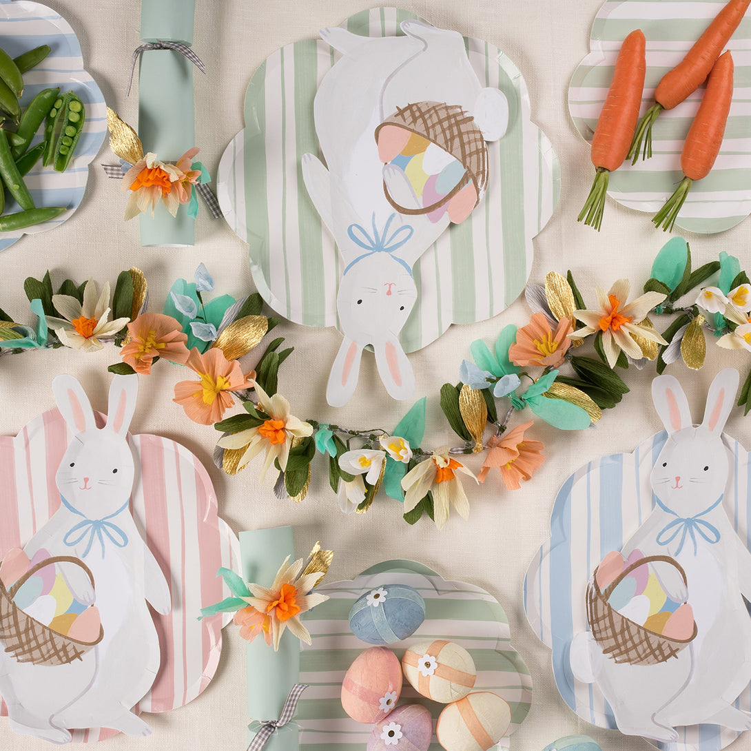 These paper plates, featuring the Easter bunny with an Easter basket full of eggs, are perfect for your Easter lunch.