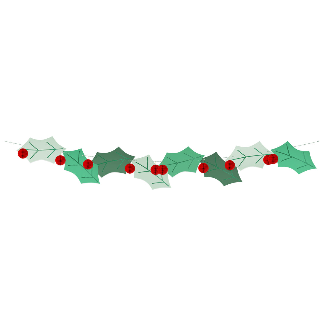 Our special paper garland features 3D holly berries and glittery leaves.