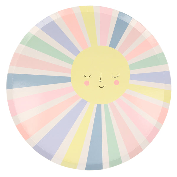 Fill your party with joy and cheer with these colourful smiling sun party plates.