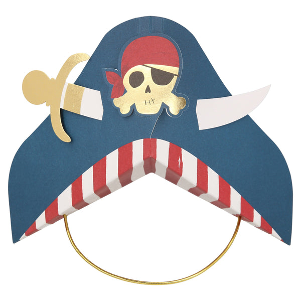 Our pirate hats, with skulls and crossbones and swords, are really special party hats for a pirate party. Image9
