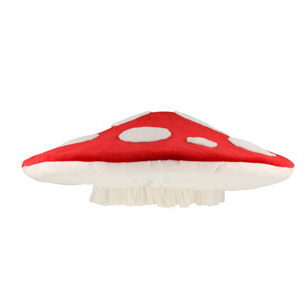 This adorable mushroom hat is crafted from soft velvet, perfect to add to your Halloween party supplies or for a fairy party. Image5