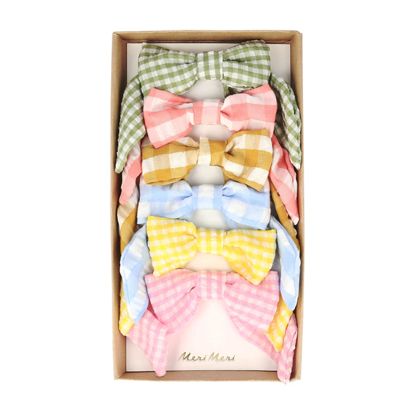 Our stylish kids gold hair clips, with gingham bows, make wonderful kids hair accessories. Image5