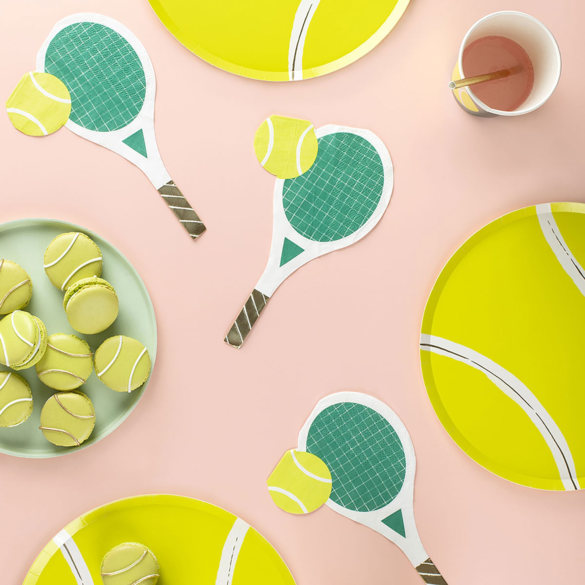 These party plates, in the shape of tennis balls, are ideal for a tennis party.