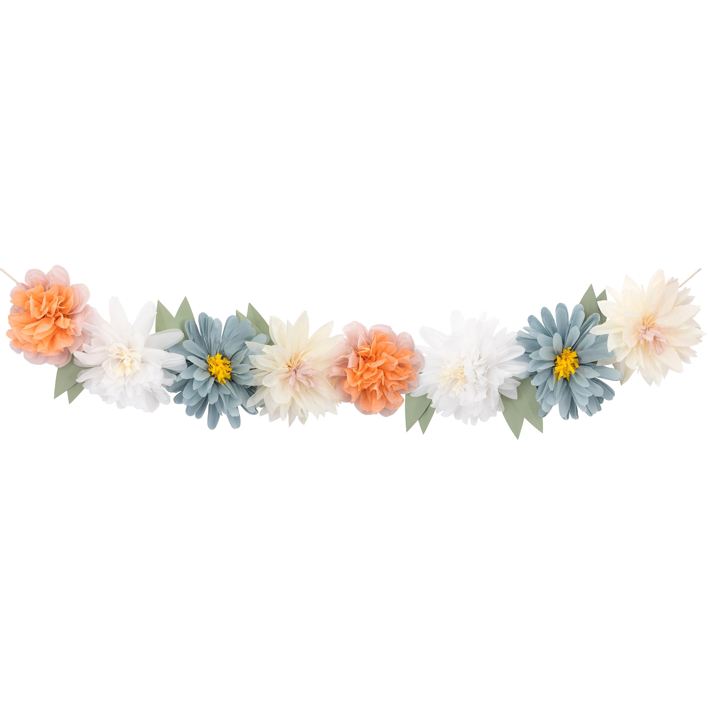 Our reusable flower garland is crafted from colourful tissue paper decorations.