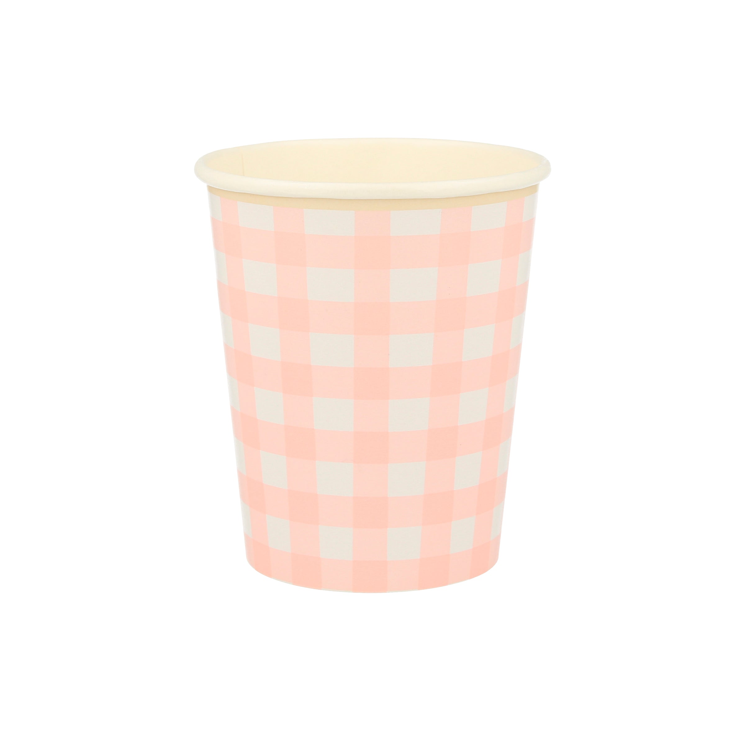 Our paper cups, with a classic gingham print, are perfect as picnic cups.