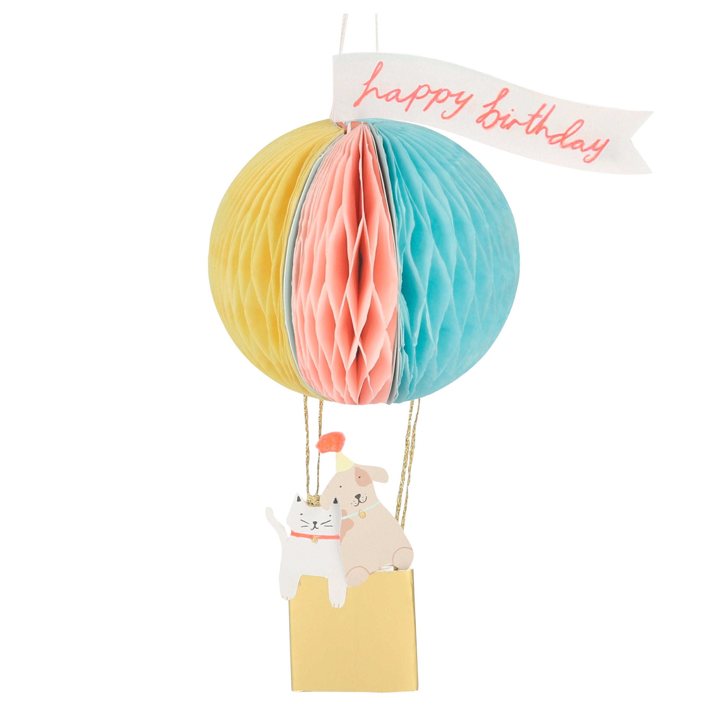 Our 3D happy birthday card is also a wonderful hot air balloon decoration with honeycomb paper details.