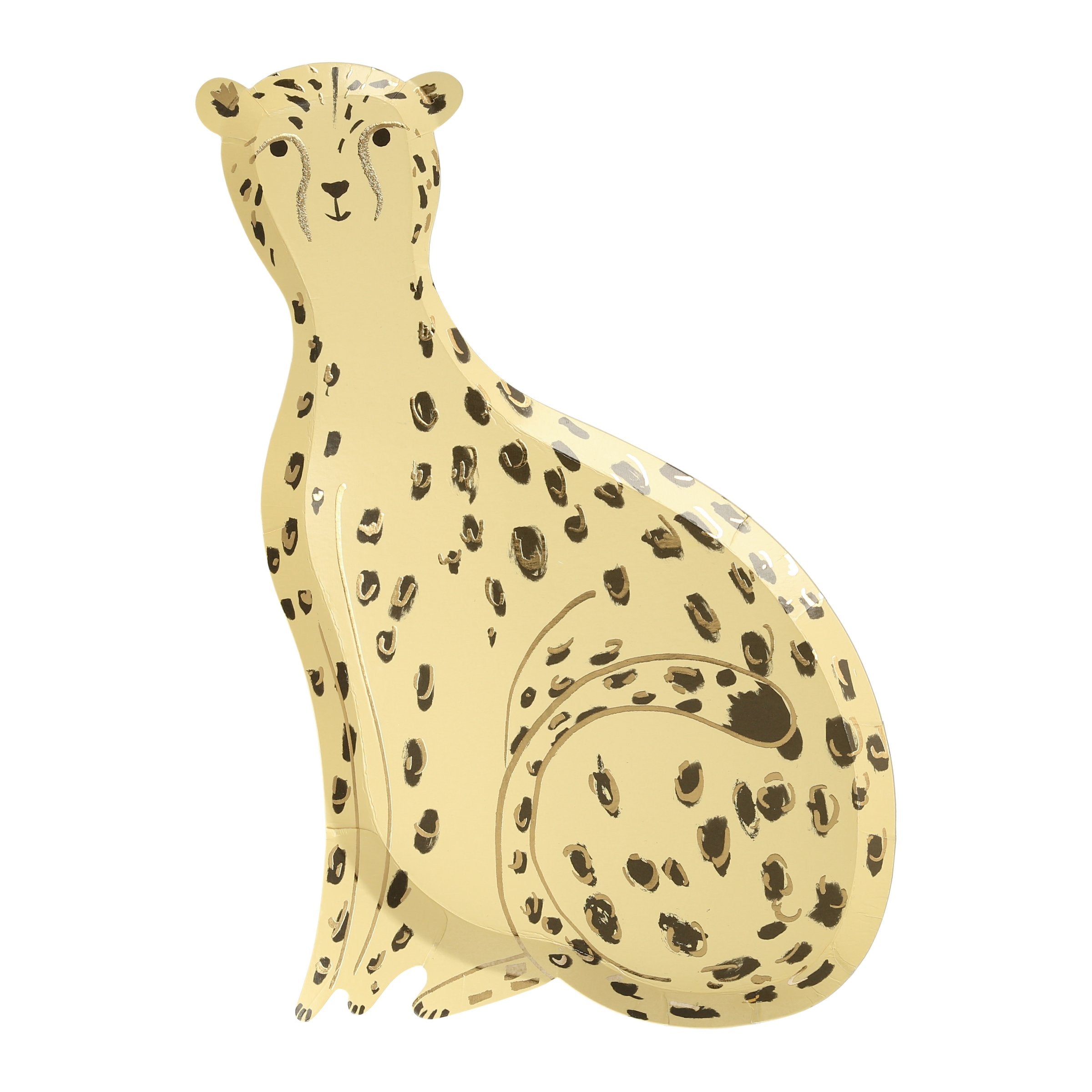 Our cheetah plates feature shiny gold foil detail, perfect for a stylish safari party.
