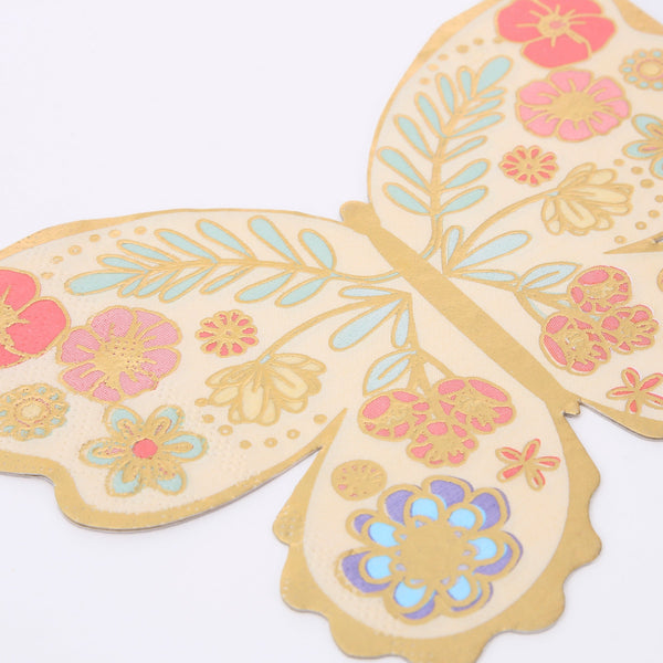Our party napkins, butterfly shaped with lots of shiny gold foil, will look amazing at a fairy party or butterfly party. Image2
