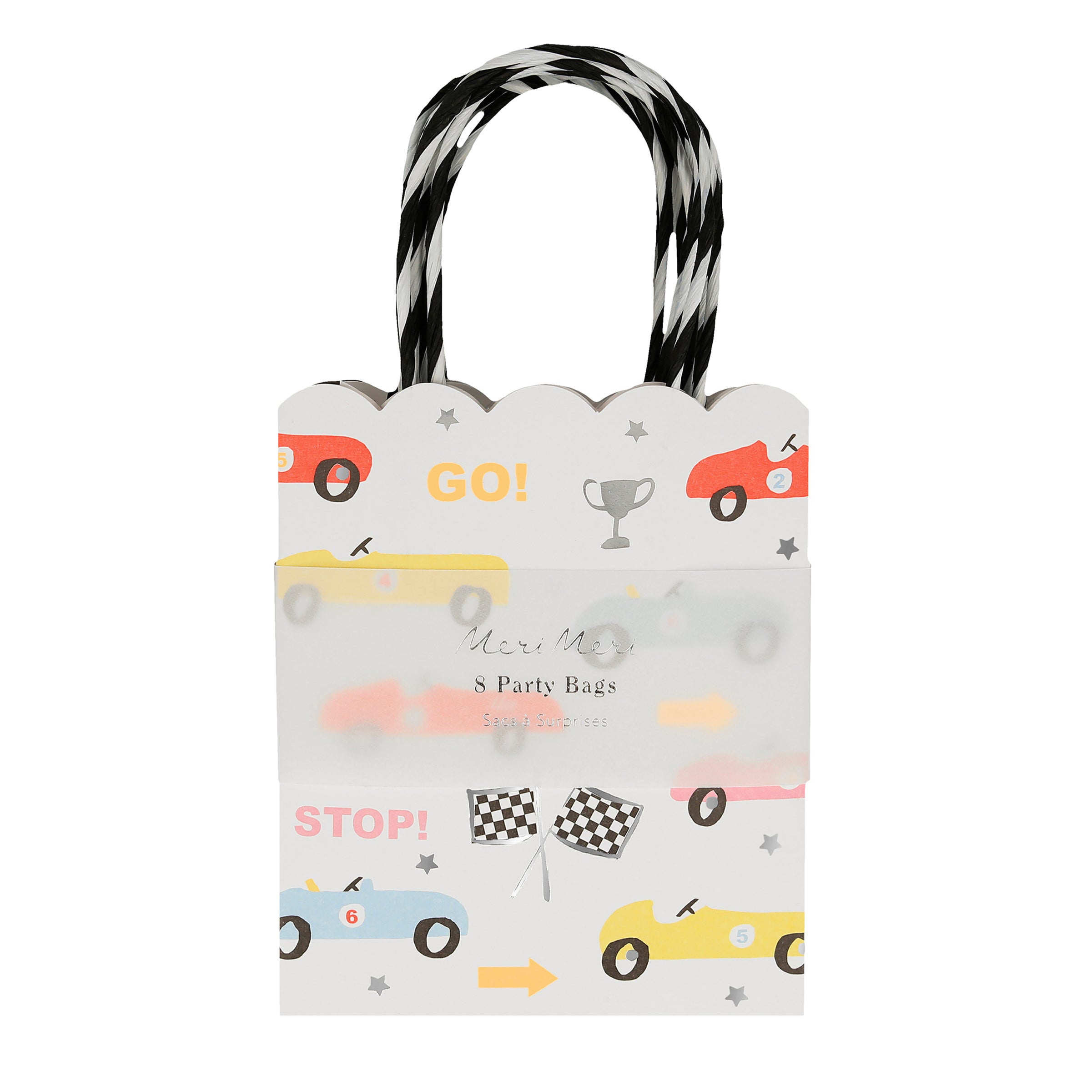 These colourful race car paper bags are great to fill with party favours for a race car birthday party.