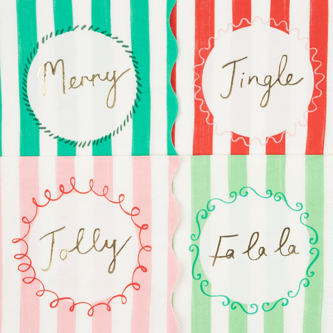 Our party napkins, with festive stripes, make wonderful Christmas table decorations.