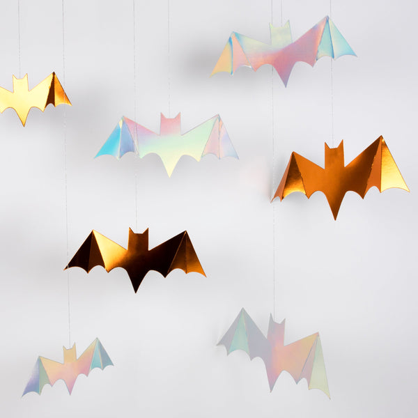 These hanging bats, with black and shiny foil details, make fabulous Halloween bat decorations.
