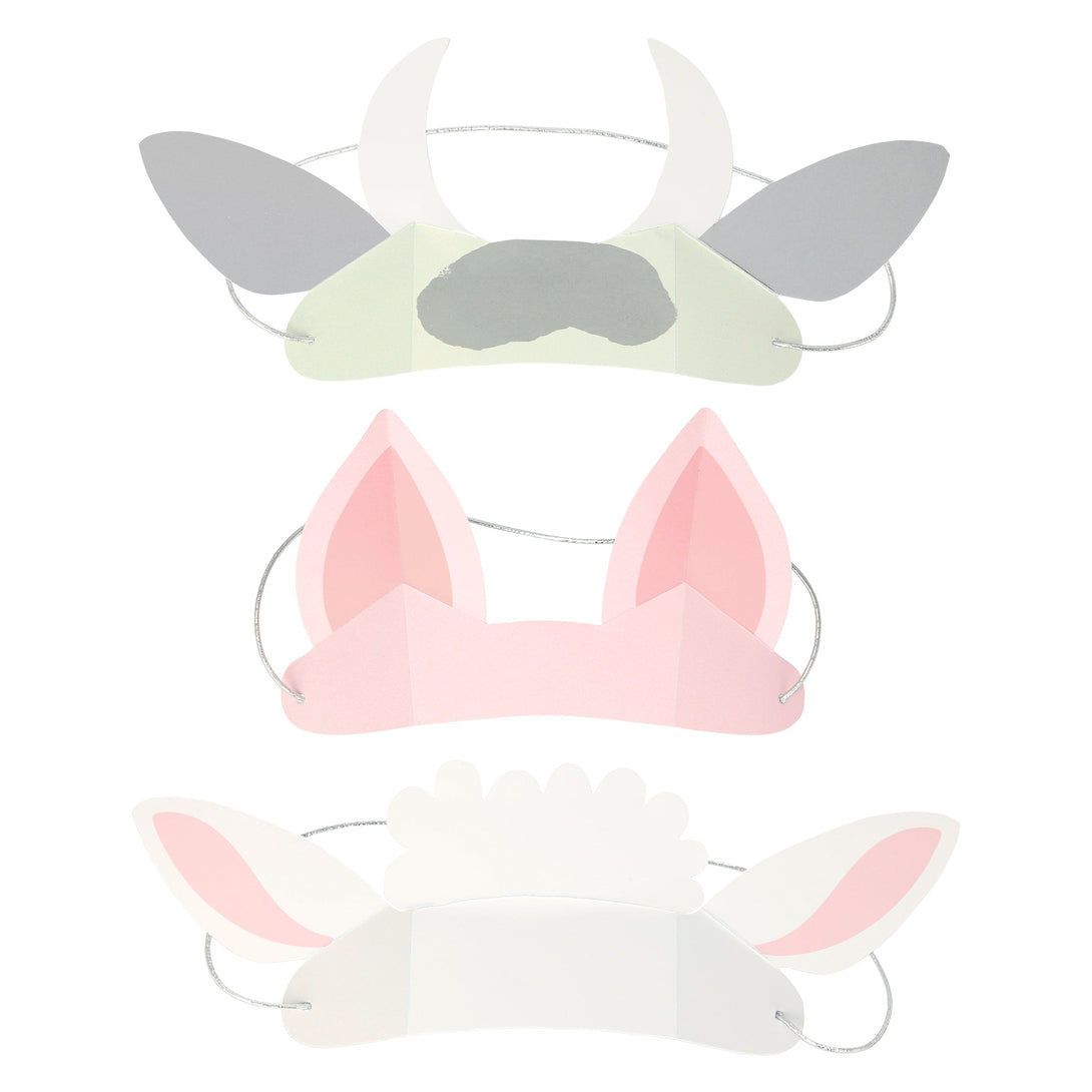 Kids will love to wear these paper party ears - cow, pig and sheep - at your farm party.